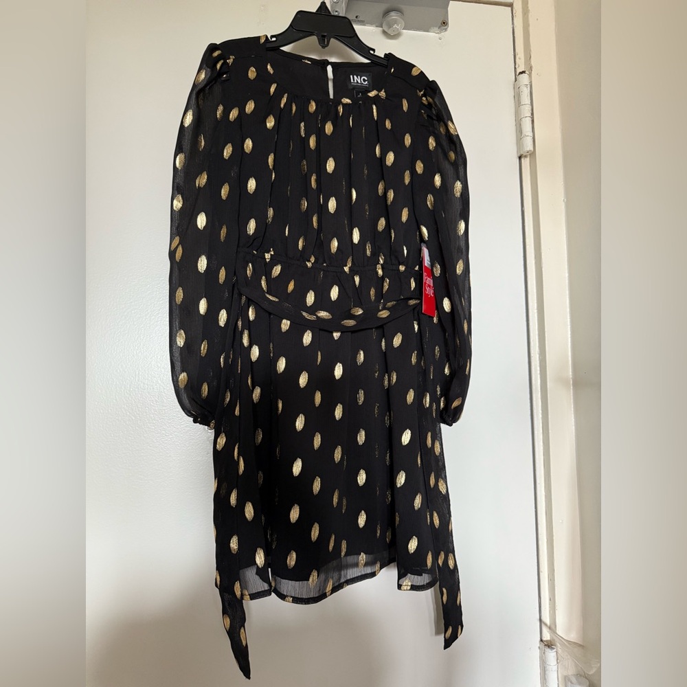I.N.C. Black and Gold Polka Dot Dress size 7 / 8 NWT